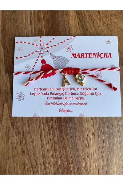 312 KONSEPT Marteni̇çka - Stone Detailed Letter and Eye Beaded Knitted Bracelet