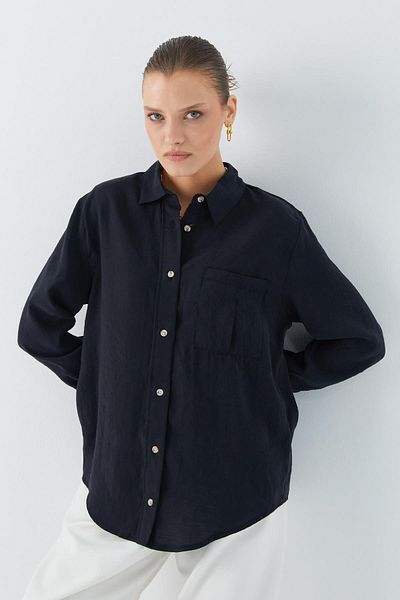 Mixray 4628 Women's Black Modal Shirt - Pocket Detail