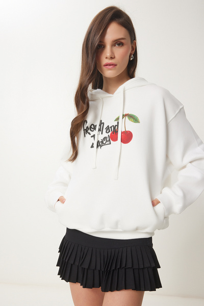 Lovelyİstanbul Pletená mikina s kapucí Slogan - ECRU LUB0077