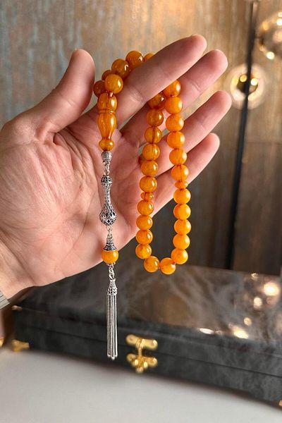 dergah tesbih New Ottoman Model Moire Structure Clamping Amber Silver Design Rosary