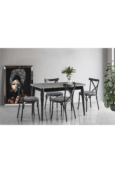 Viento Mobilya Yakamoz Retro Gümüş Desen Açılır 120X80 Masa Bahar 4 Kişilik G...