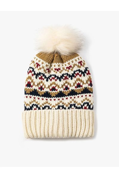 Namaste Vintage Winter Beanie with Print Pompom