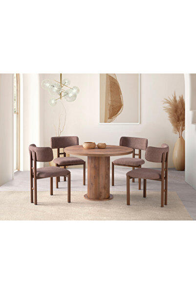 Viento Mobilya Bohem Antik Çam Desen Yuvarlak 104X104 Masa Tuna 4 Kişilik Kah...