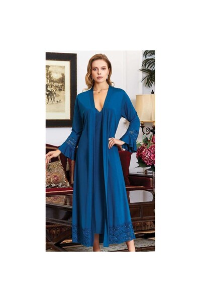 Jeremi 835 Set cămașă de noapte lungă din șase piese din dantelă din bumbac p...