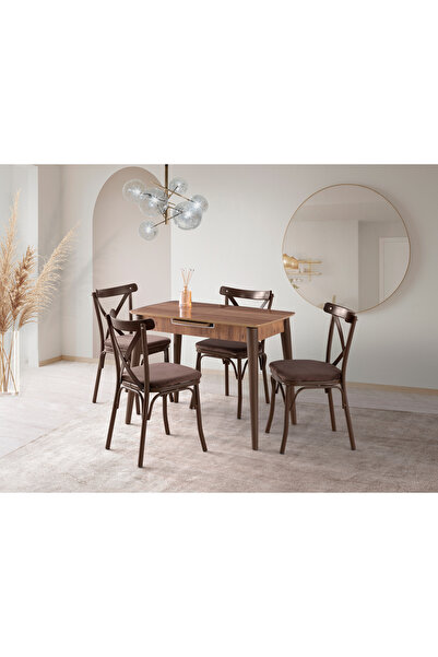 Viento Mobilya Venüs Hazal Highgloss Açılır 100X60 Masa Bahar 4 Kişilik Kahve...