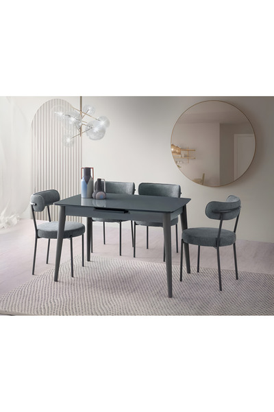 Viento Mobilya Venüs Karbon Gri HG Açılır 120X80 Masa Vera 4 Kişilik Antrasit...