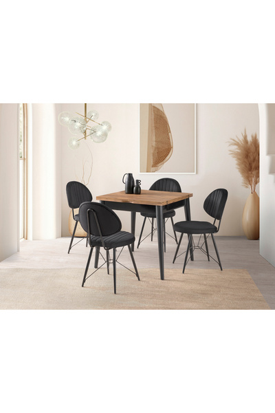 Viento Mobilya Luna Antik Çam Açılır 80X75 Masa Ahtapot 4 Kişilik Siyah Babyf...