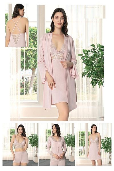 Alissa 9620 Set de 6 zestre pentru femei din bumbac pieptănat din dantelă - pulbere