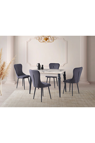 Viento Mobilya Kelebek Venezia HG Açılır 110X70 Masa Leon 4 Kişilik Antrasit ...