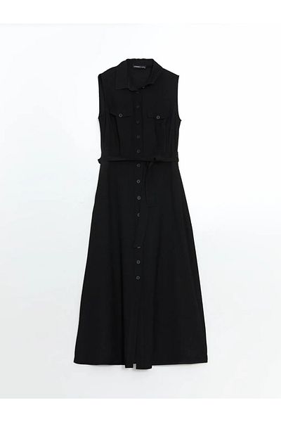 LC Waikiki Lcwaikiki Classic Black Muslin Women's Shirt Dress