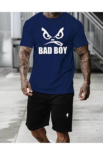 caddekombin Bad Boy Printed Black Navy Blue T-Shirt Set - Comfortable Wide Leg