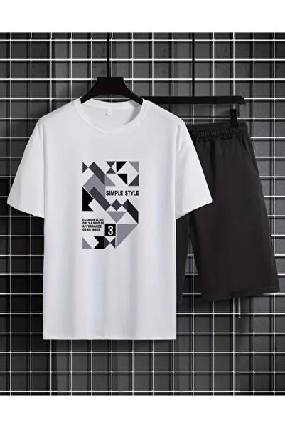 caddekombin Simple Style Printed T-Shirt Short Wide Leg Comfortable Fit Black...