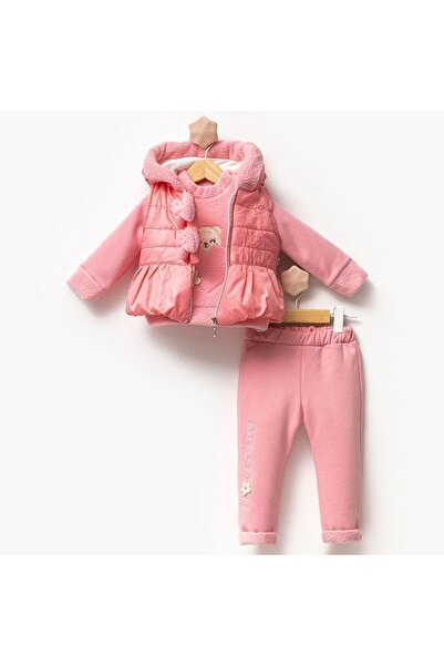 Magu Cotton Sweatshirt and Puffer Vest Set for Baby Girl - Ribbon Detailed