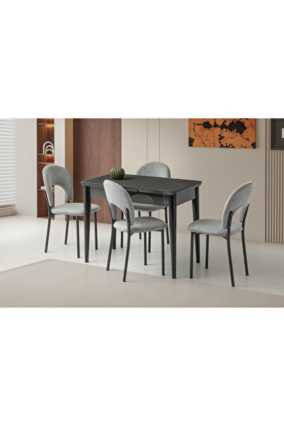 Viento Mobilya Kelebek Tekno Koyu Gri HG Açılır 100X60 Masa 4 Kişilik Babyfac...