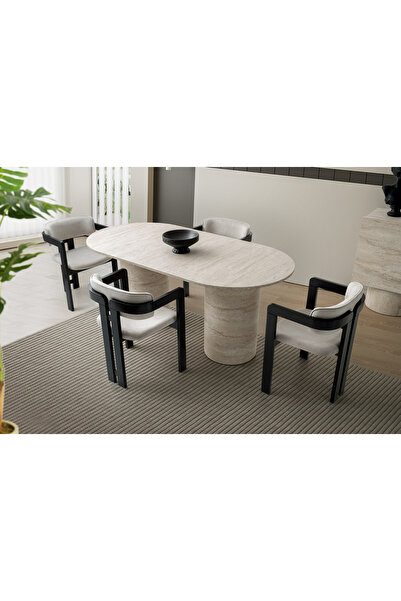 Viento Mobilya Pamukkale Sidon Desen Sabit 180X90 Masa Viyana 6 Kişilik Babyf...