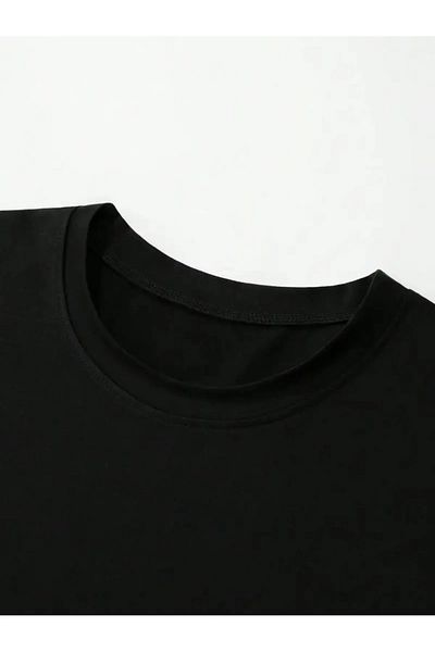 Let's Wear Μαύρο 100% Cotton Comfort Oversize Μαύρο T-shirt με γιακά ποδηλάτου