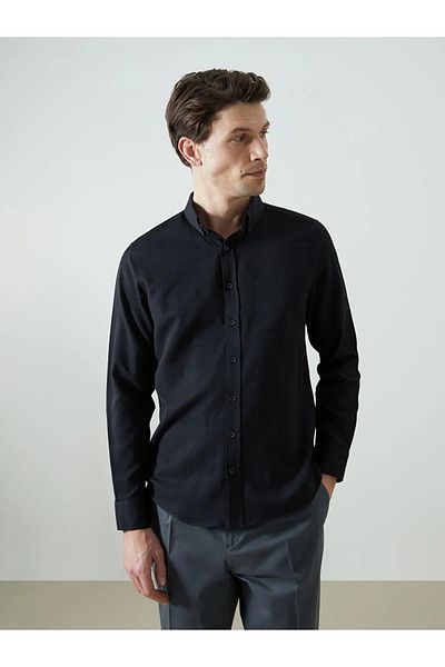 LC Waikiki Lcwaikiki Classic Black Regular Fit Long Sleeve Dobby Men's Shirt