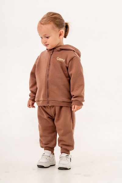 Magu Baby Boy Brown Cotton 3 Thread Winter Jacket Tracksuit Top and Bottom Set