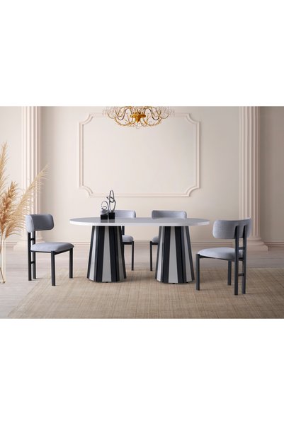 Viento Mobilya Bohem Sis Gri Highgloss Sabit 180X90 Masa Tuna 4 Kişilik Açık ...