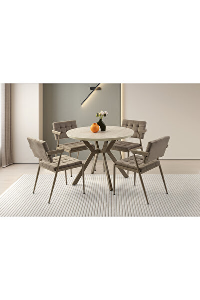 Viento Mobilya Hilton Sidon Desen Açılır 100X100 Masa 4 Kişilik Babyface Kuma...