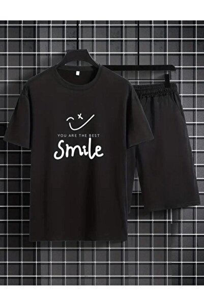 caddekombin Smilesummer Printed T-Shirt Short Wide Leg Comfortable Fit Black ...