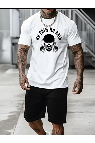 caddekombin No Pain No Gain - Black and White Printed Comfortable T-Shirt Set
