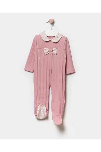 Magu Cotton Baby Girl Jumpsuit - Baby Collar, Flower Ribbon Pattern
