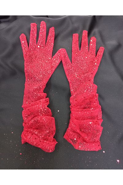es moda shop Red Bridal Gloves Iiiltılı Taara Sequin Embroidered