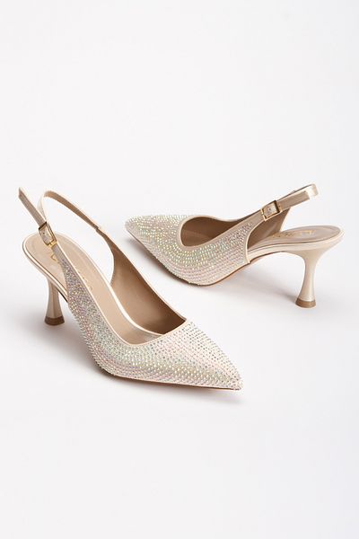 MFT AYAKKABI Women's Gold Stone Embroidered Evening Dress Shoes
