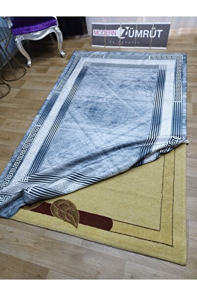Zümrüt Ev Tekstil Lastikli Süngerli Kaymaz Halı Örtüsü Modern Desen Talia Gri Renk
