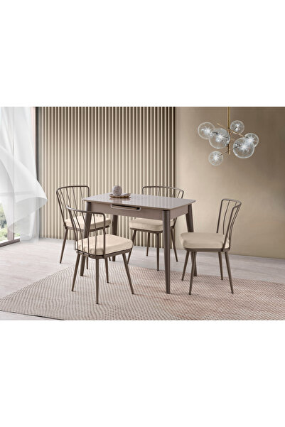 Viento Mobilya Venüs Cappucinoi HG Açılır 100X60 Masa Ay 4 Kişilik Krem Babyf...