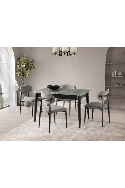 Viento Mobilya Kelebek Yeni Marmo Desen Açılır 110X70 Masa Liza 4 Kişilik Gri...