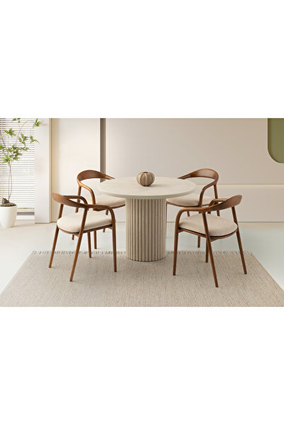 Viento Mobilya Orkide Sidon Desen Sabit 100X100 Masa 4 Kişilik Bukle Kumaş Ah...