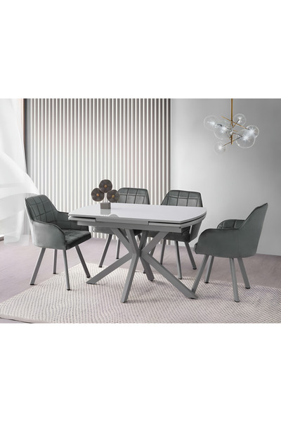 Viento Mobilya Anka Gri Sis Highgloss Açılır 120X80 Masa Lincolin 4 Kişilik G...