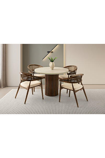 Viento Mobilya Orkide Sidon Desen Sabit 100X100 Masa 4 Kişilik Bukle Kumaş Ce...