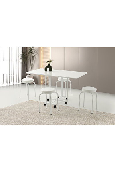 Viento Mobilya Lizbon Beyaz Renk Katlanır 130X70 Masa 6 Kişilik Beyaz Suni De...