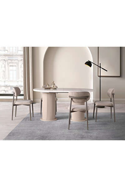 Viento Mobilya Bohem Aytaşı Desen Highgloss Açılır 160X90 Masa Liza 8 Kişilik...