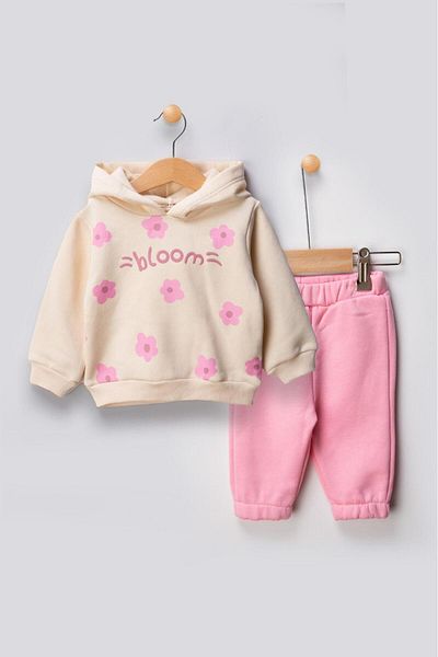 Magu Floral Patterned Cotton Sweatshirt and Sweatpants Set for Baby Girl