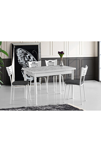 Viento Mobilya Büyüyen Beyaz Mermer Desen Açılır 110X70 Masa Karya 4 Kişilik ...