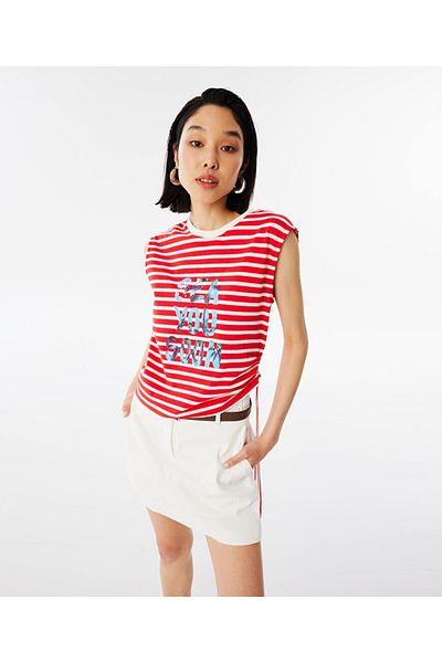 Twist Gestreiftes Slogan-T-Shirt