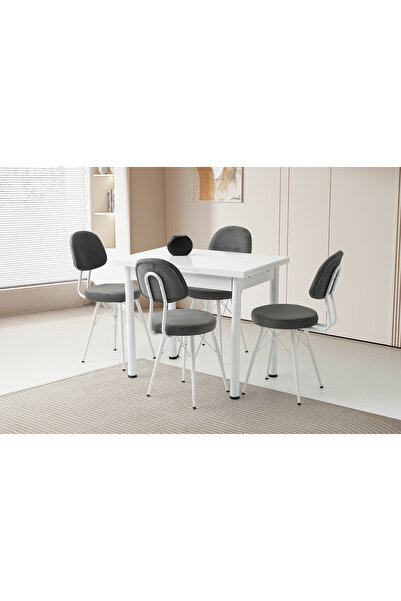 Viento Mobilya Smart Beyaz Renk Açılır 90X60 Masa 4 Kişilik Babyface Metal Ec...