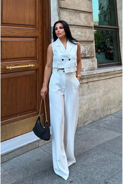 pembekurdelem White Asymmetrical Vest and Trousers Set