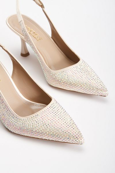 MFT AYAKKABI Women's Gold Stone Embroidered Evening Dress Shoes