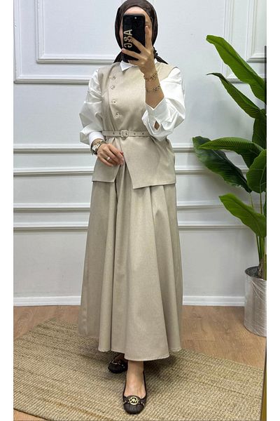 ANKA BOUTIQUE Belted Lined Vest Skirt Set