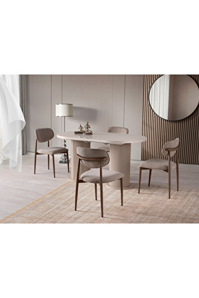 Viento Mobilya Bohem Aytaşı Desen Hg Açılır 160x90 Masa Liza 6 Kişilik Vizon ...