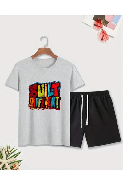 caddekombin Set de tricouri cu imprimeu negru și gri cu croială confortabilă ...