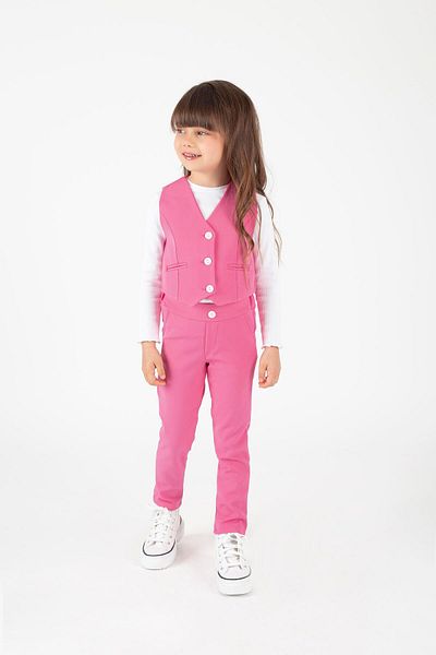 Magu Girl's 3-Piece Set Pink Vest, Pants and Blouse