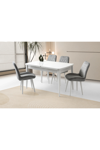 Viento Mobilya Milano Kelebek Beyaz Renk Açılır 130X80 Masa 6 Adet Babyface A...