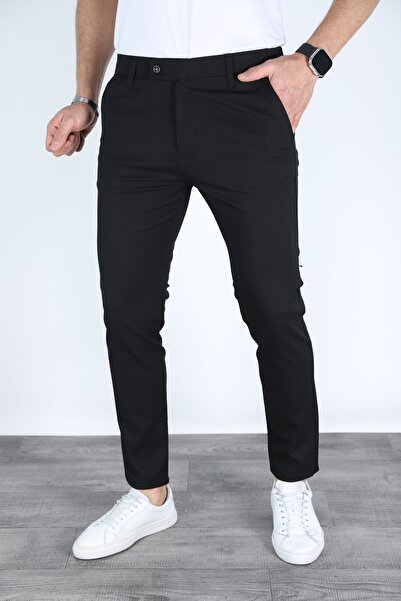 Revenant Giyim Erkek Siyah Gabardin Pamuklu Keten Slim Fit Esnek Chino Pantolon