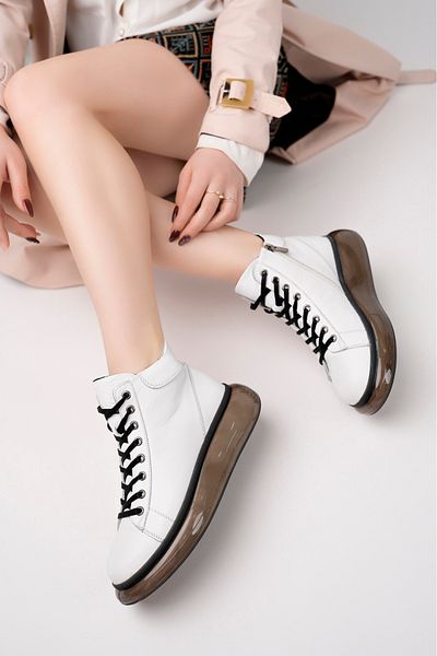 Deripabuc Genuine Leather White Women's Leather Boots Trc-B692